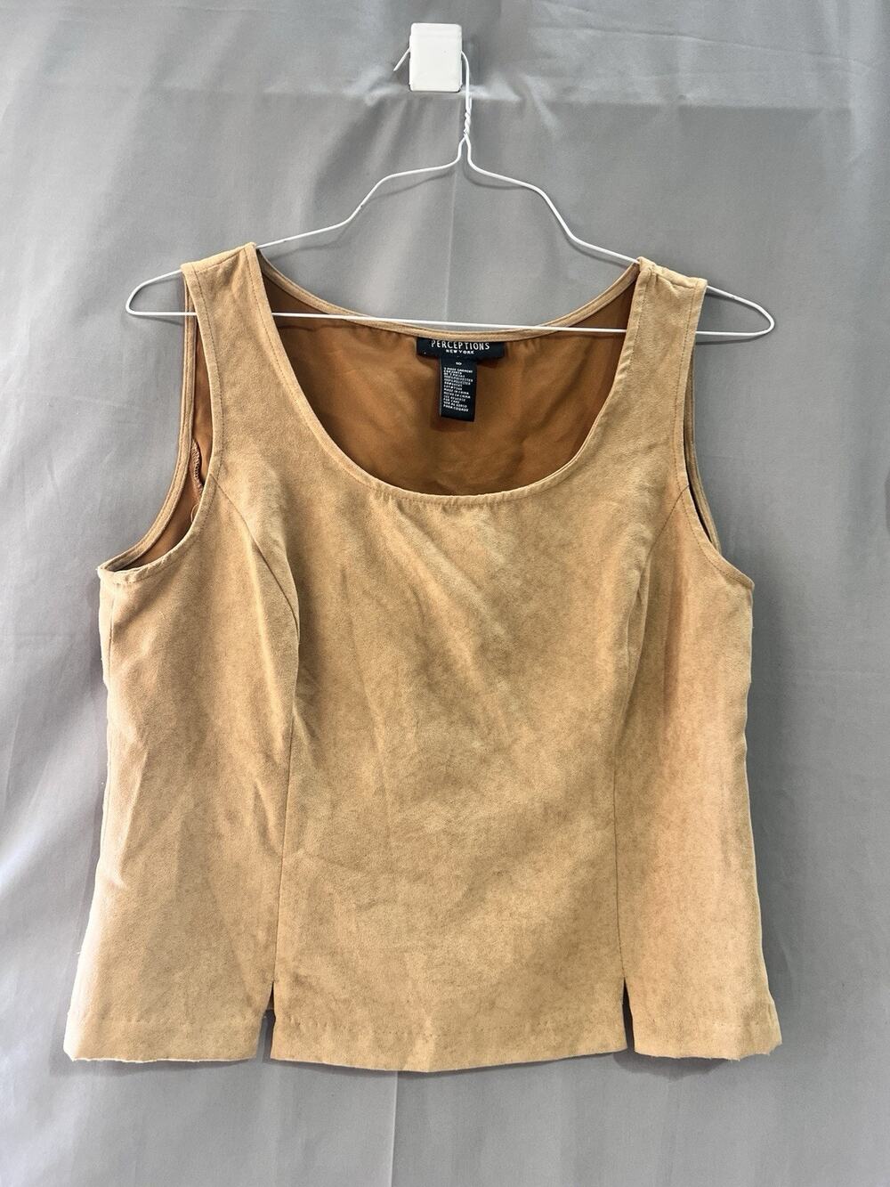 tan sleeveless top made of genuine suede leather By Perceptions Size 10 TG2137
